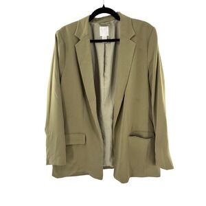 H M Women Olive Green Long Sleeve Open Front Blazer Jacket Size L